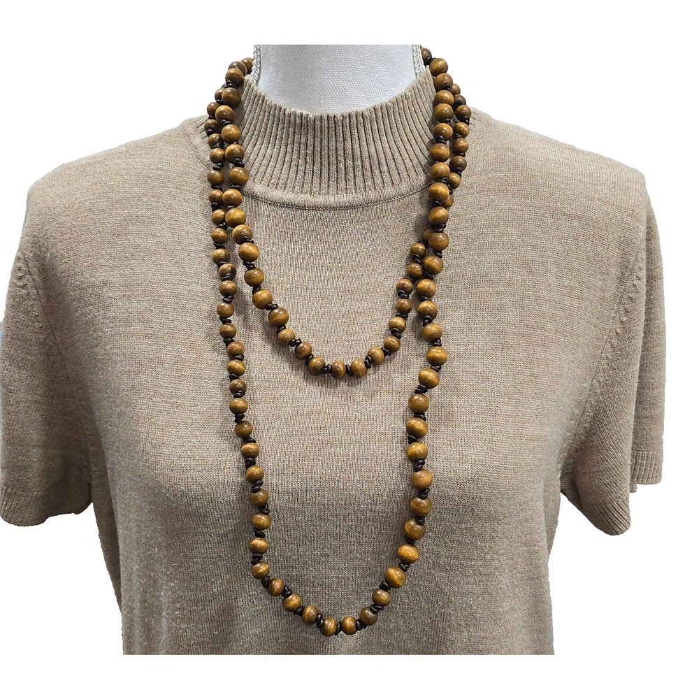 Plunder Larissa Bohemian Festival Wooden Beaded Necklace Brown Boho 70's Vibe